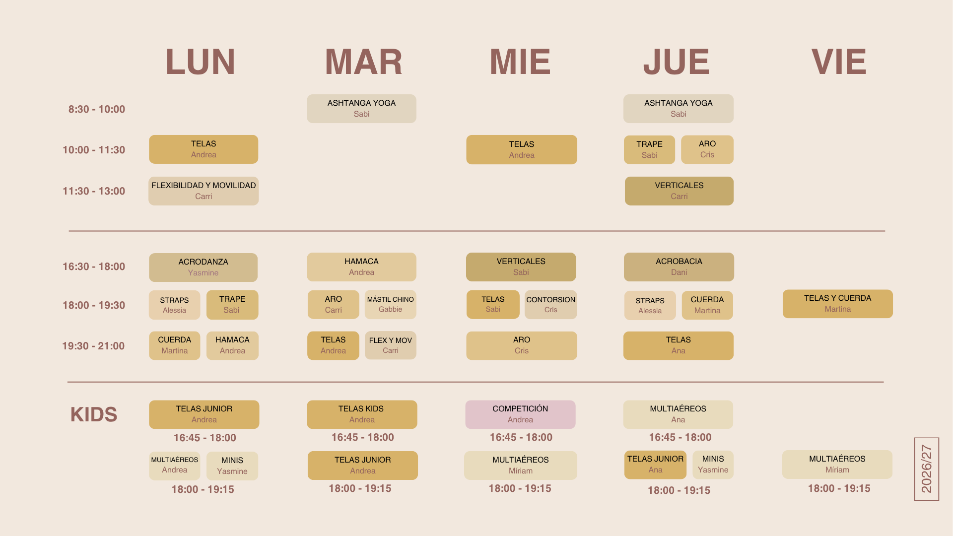 horario clases circo